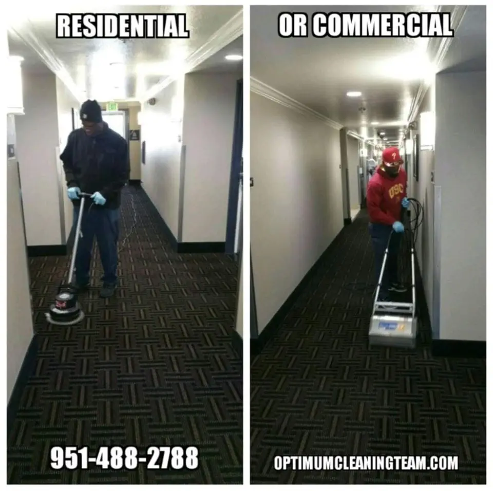 Commercial carpet cleaning in a hotel hallway